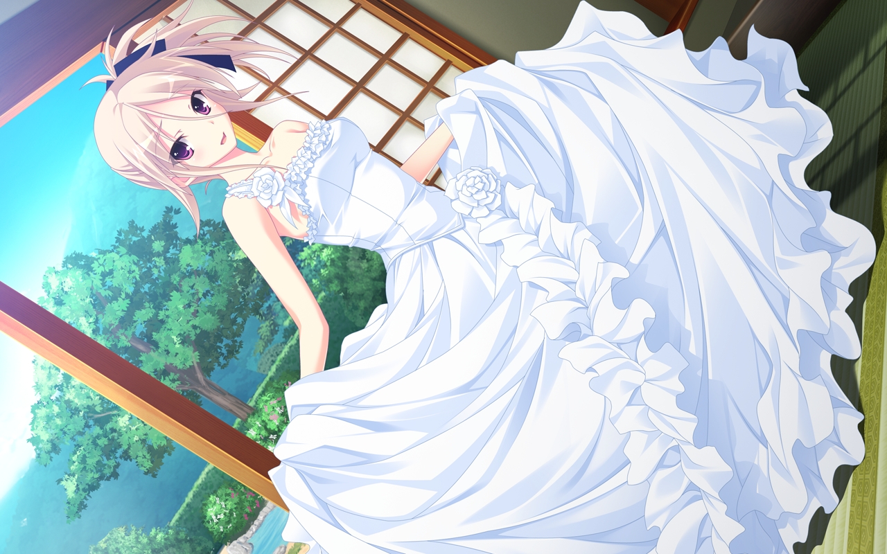 dress, game_cg, kikurage, minami_wakana, peassoft, purple_eyes, tagme, wedding_attire, zutto_tsukushite_ageru_no!