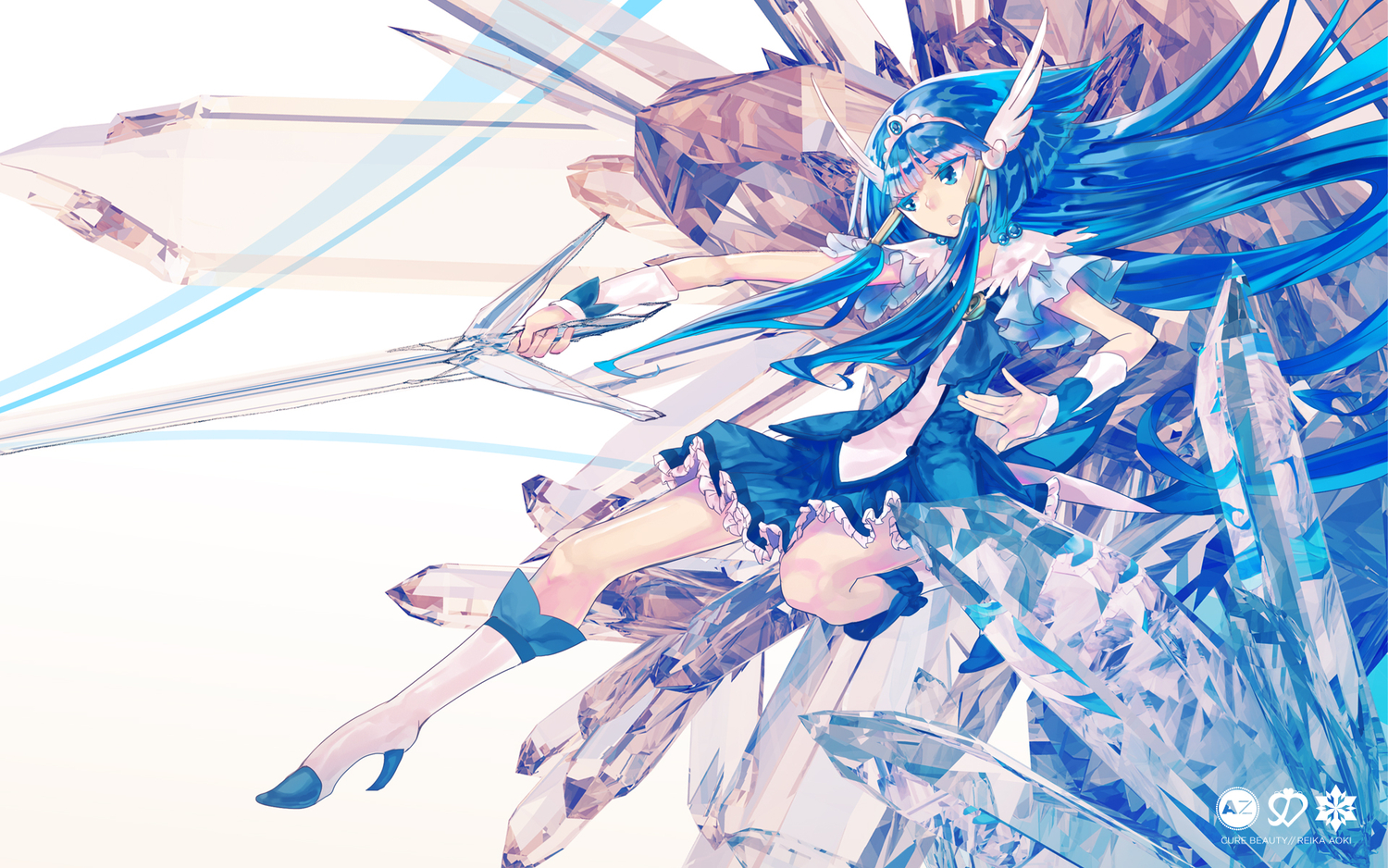 aoki_reika, blue_hair, ochakai_shinya, precure, smile_precure!, sword, weapon