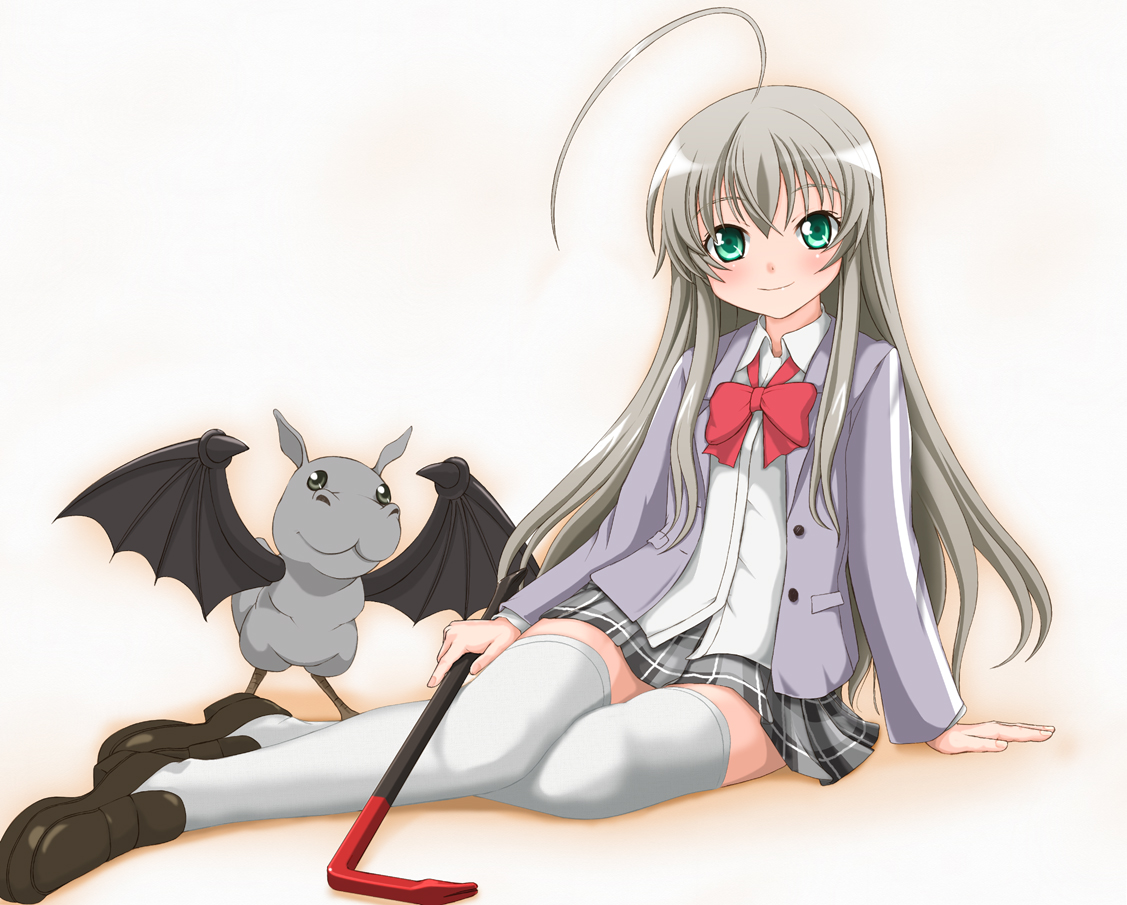 gray_hair, green_eyes, haiyore!_nyaruko-san, nyaruko, school_uniform, shantak-kun
