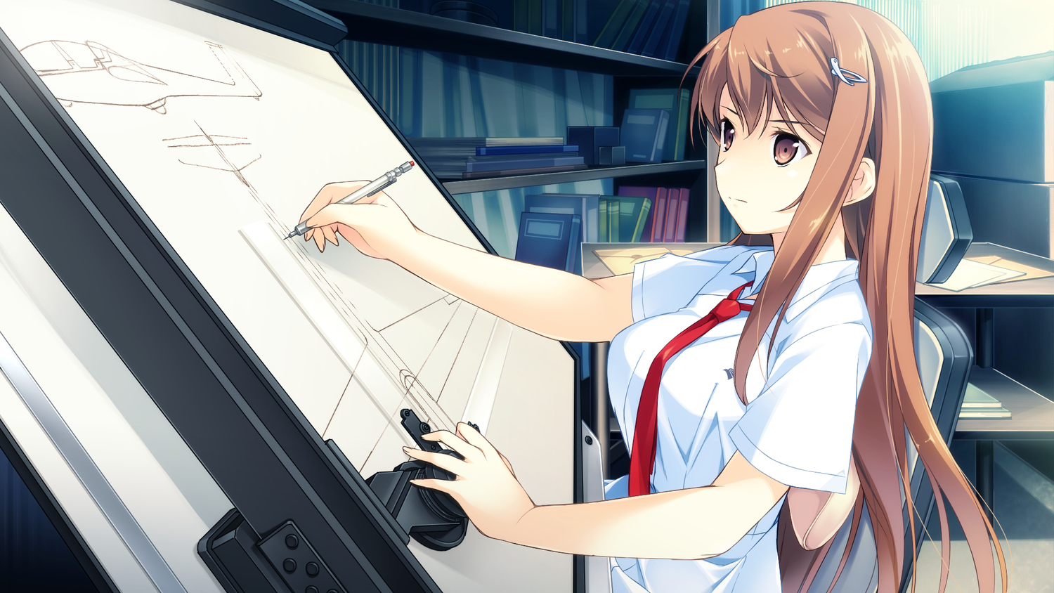 game_cg, kono_oozora_ni_tsubasa_wo_hirogete, long_hair, mochizuki_amane, school_uniform, tie