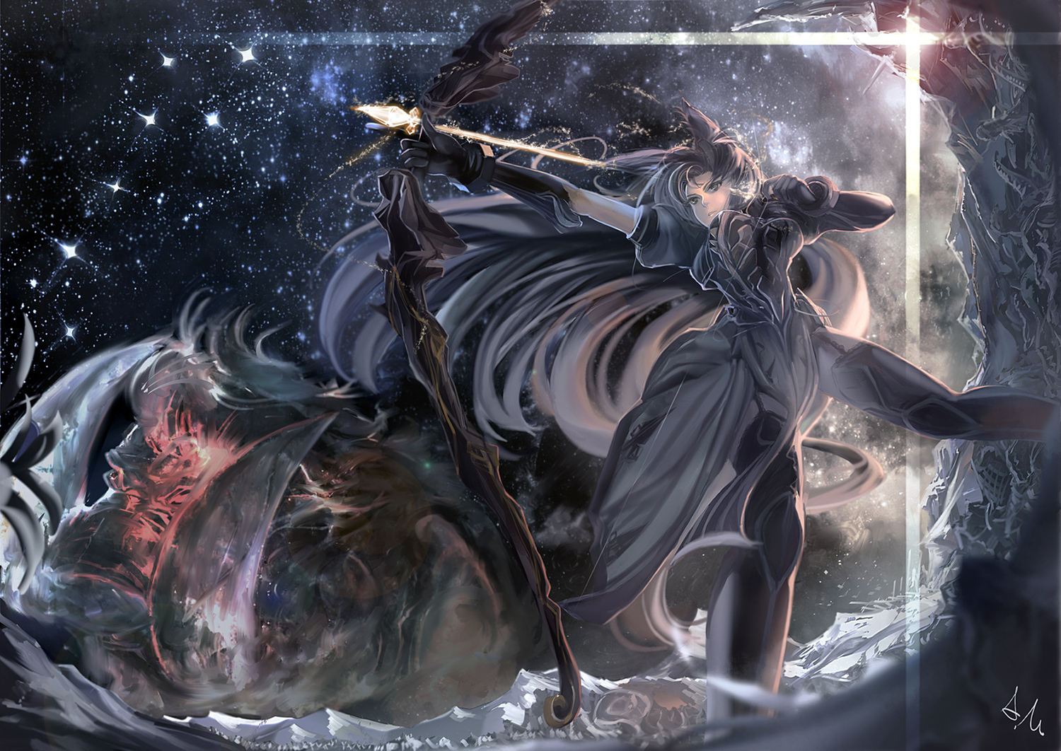 ameru.miro, animal_ears, armor, atalanta_(fate), bow_(weapon), brown_hair, fate/apocrypha, fate_(series)