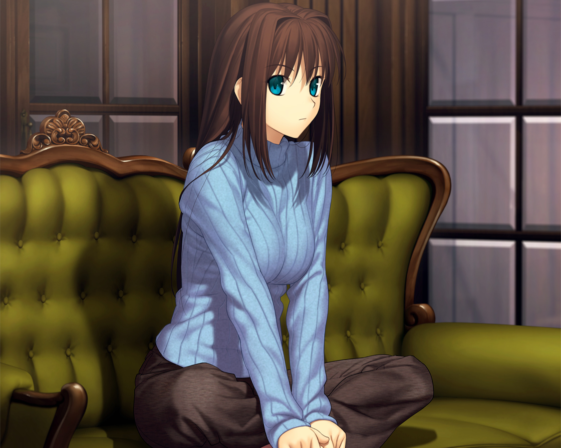 aozaki_aoko, blue_eyes, couch, game_cg, koyama_hirokazu, long_hair, mahou_tsukai_no_yoru