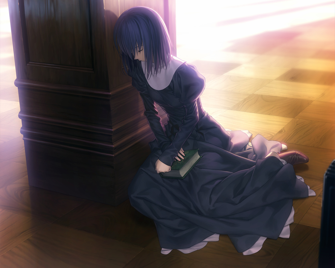 book, game_cg, koyama_hirokazu, kuonji_alice, mahou_tsukai_no_yoru, short_hair, sleeping