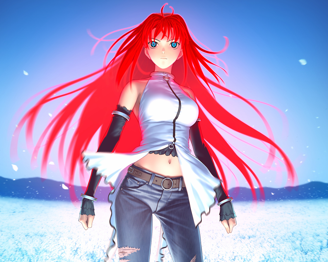 aozaki_aoko, blue_eyes, game_cg, koyama_hirokazu, long_hair, mahou_tsukai_no_yoru, navel, petals
