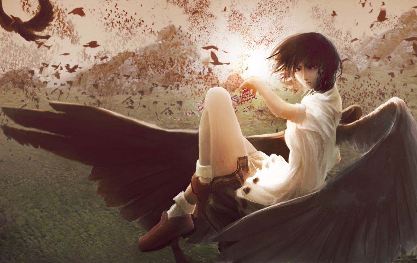 animal, azzie_(az_man_studios), bird, brown_hair, hat, red_eyes, shameimaru_aya, skirt, touhou, wings