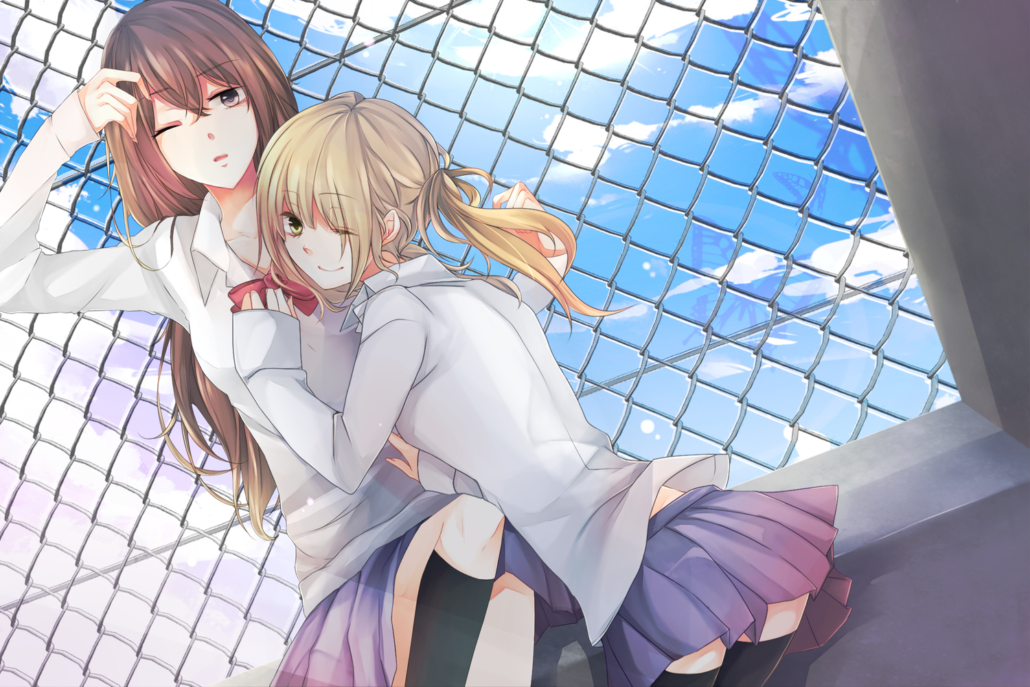 brown_hair, haru_(haru2079), original, school_uniform, thighhighs