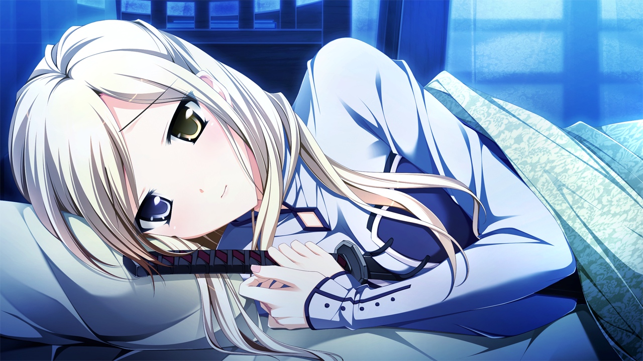 bicolored_eyes, blonde_hair, game_cg, otome_ga_tsumugu_koi_no_canvas, shishidou_chiharu, tagme, weapon