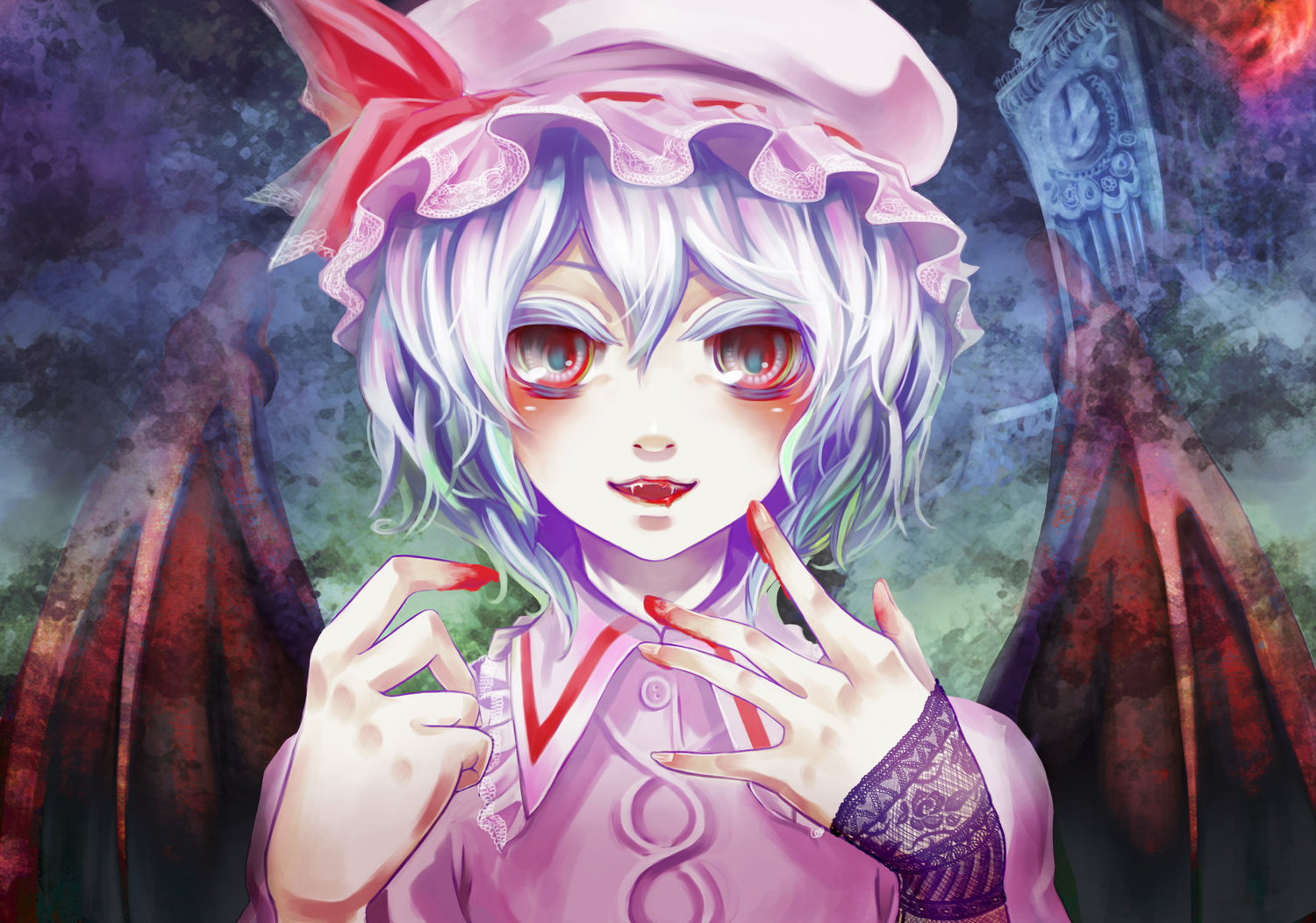 blood, iroai_midodo, remilia_scarlet, short_hair, touhou, vampire, wings