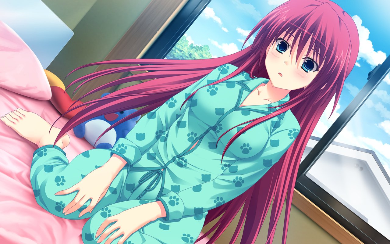 aridome_mao, barefoot, bed, game_cg, pajamas, peassoft, tagme_(artist), zutto_tsukushite_ageru_no!