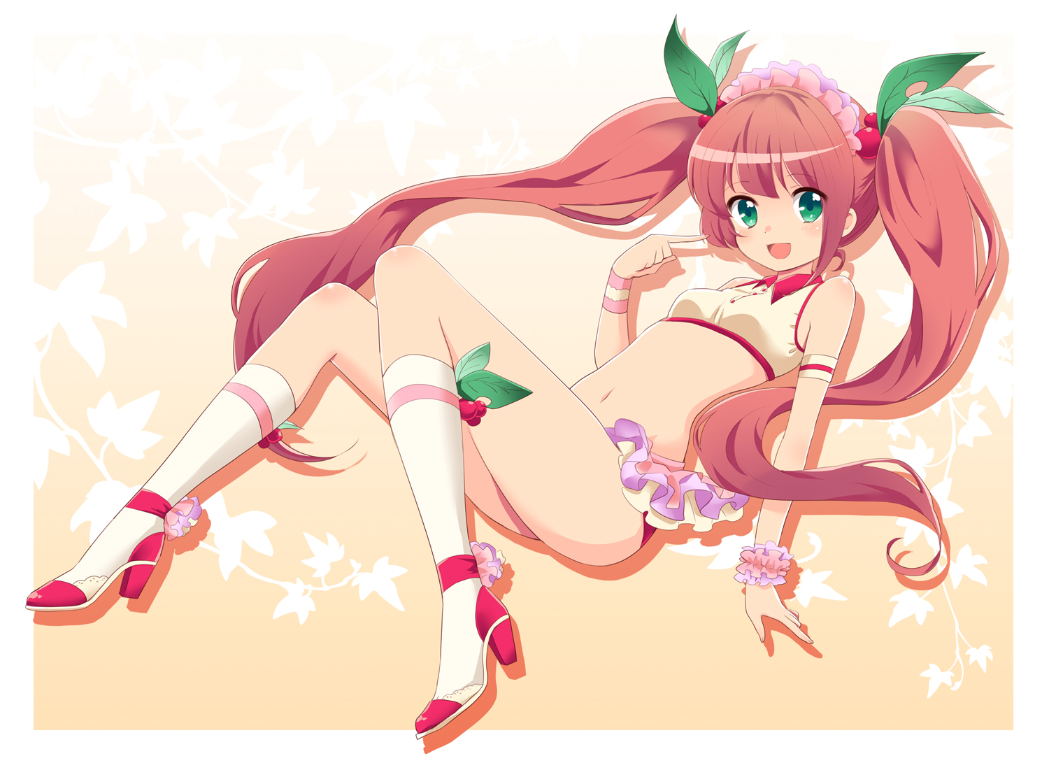 brown_hair, green_eyes, ica, long_hair, original, skirt, twintails