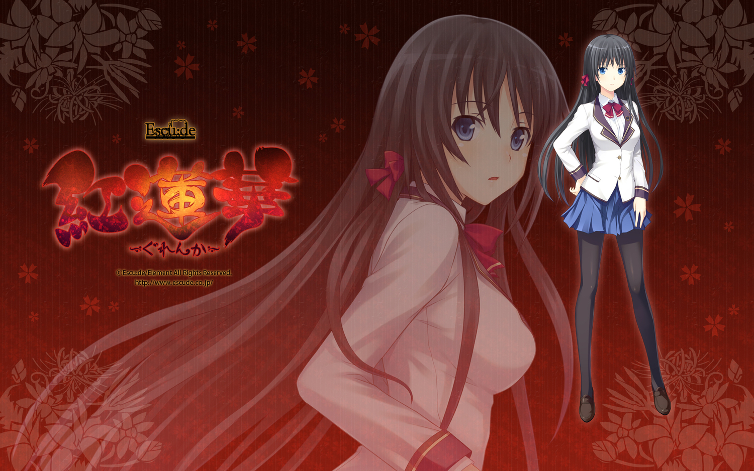 aihara_saori, black_hair, blue_eyes, escu:de, gurenka, long_hair, nekonyan, pantyhose