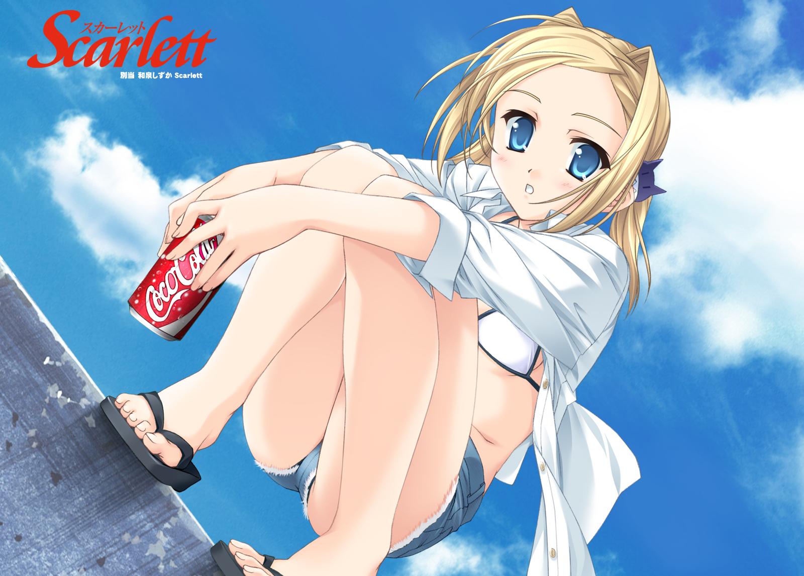 bettou_izumishizuka_scarlett, blonde_hair, blue_eyes, scarlett, sky, summer