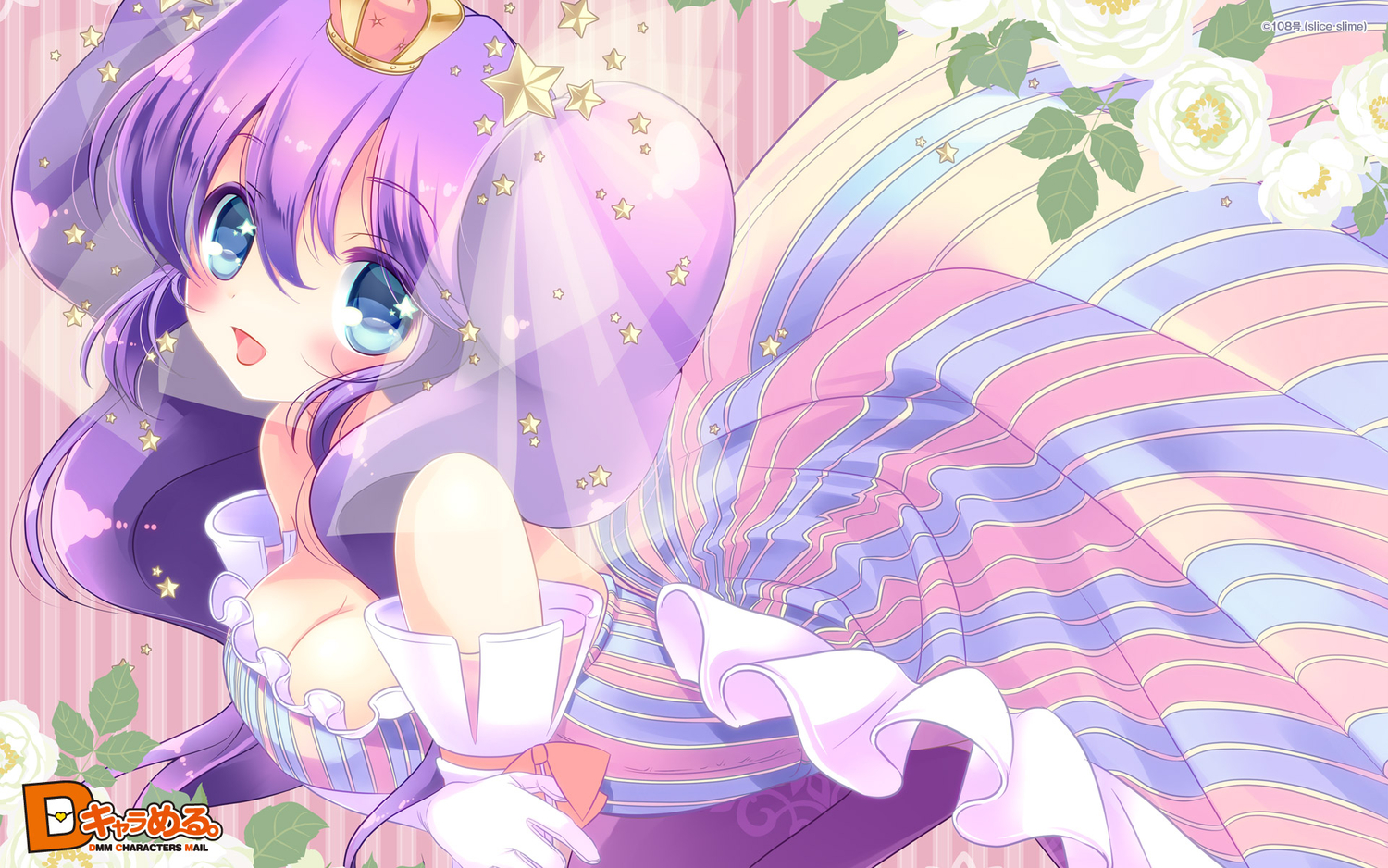 108_gou, breast_hold, breasts, cleavage, crown, d_chara_mail, dmm, dress
