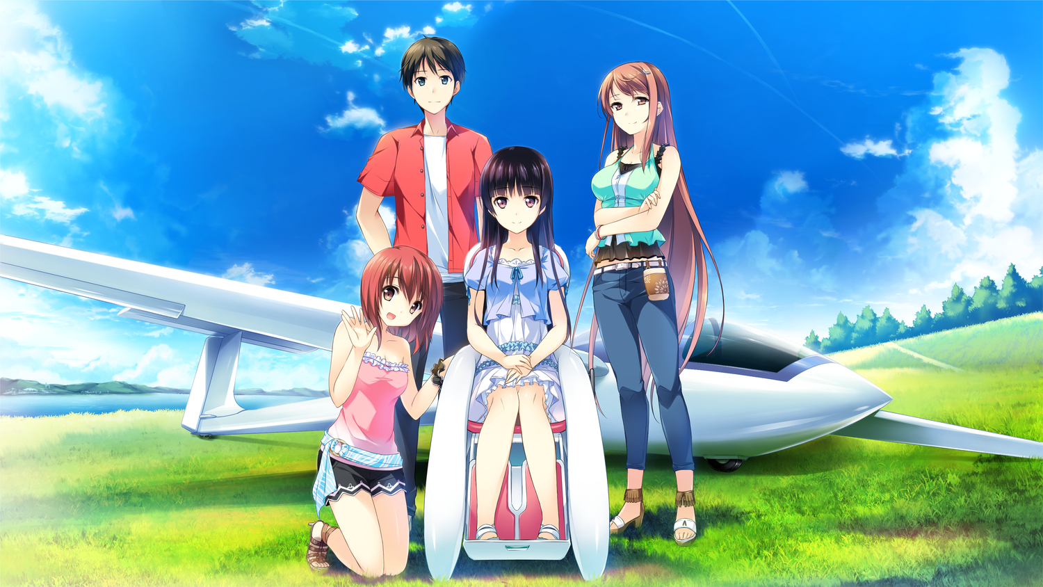 clouds, game_cg, grass, habane_kotori, himegi_ageha, kono_oozora_ni_tsubasa_wo_hirogete, minase_aoi, mochizuki_amane