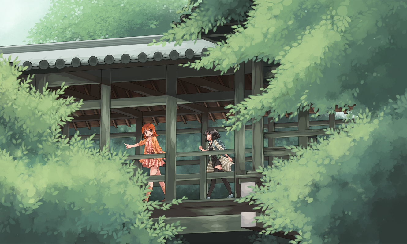 2girls, akatsuki_miho, akemiho_tabi_nikki, black_hair, fukube_tamaki, kouno_hikaru, orange_hair, short_hair