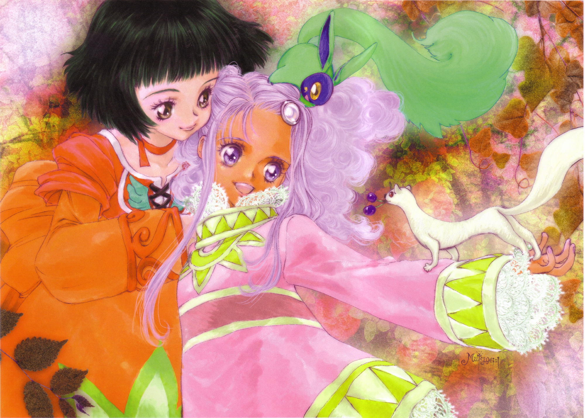 animal_ears, dress, farah_oersted, inomata_mutsumi, meredy, purple_hair, quickie, tail