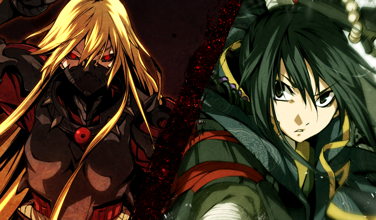 black_eyes, black_hair, blonde_hair, game_cg, g_yuusuke, kajiri_kamui_kagura, long_hair, mask