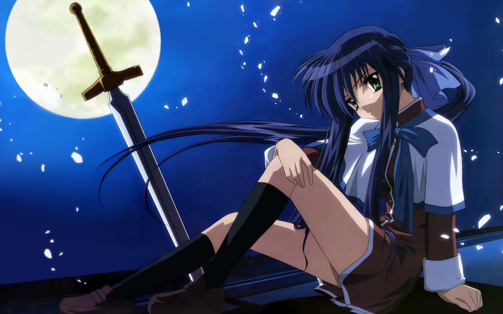 kanon, kawasumi_mai, moon, night, sword, weapon