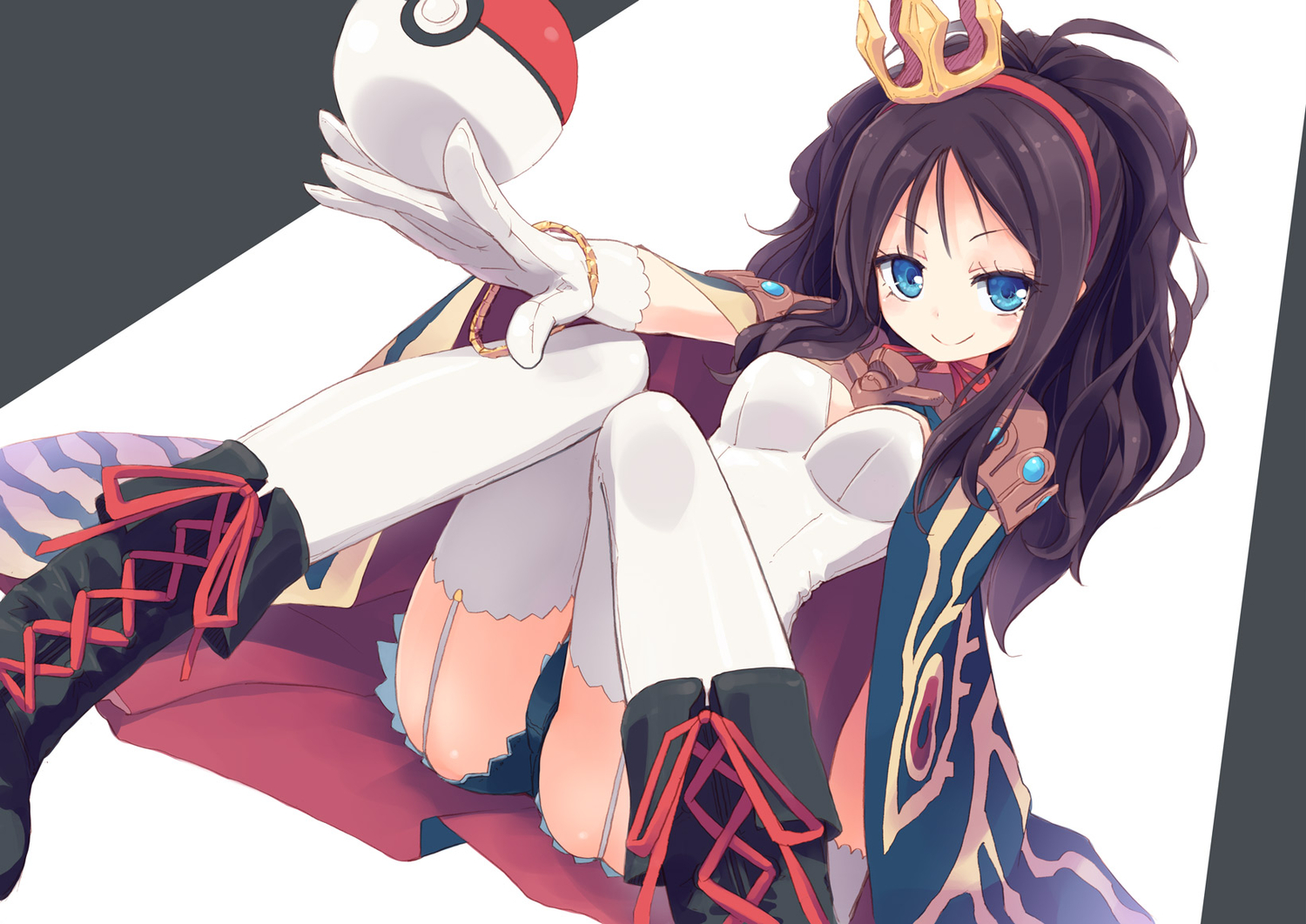 blue_eyes, boots, brown_hair, homura_subaru, pokemon, thighhighs, touko_(pokemon), white