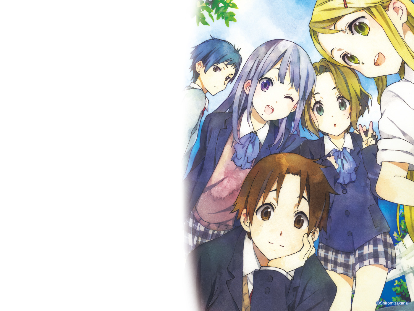 blonde_hair, blue_hair, brown_hair, enjouji_shino, horiguchi_yukiko, kiriyama_yui, kokoro_connect, nagase_iori