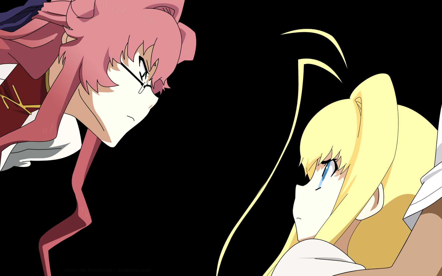 bianca_alexandra_lou, blonde_hair, blue_eyes, dragon_crisis!, long_hair, red_eyes, red_hair, rose_(dragon_crisis!)