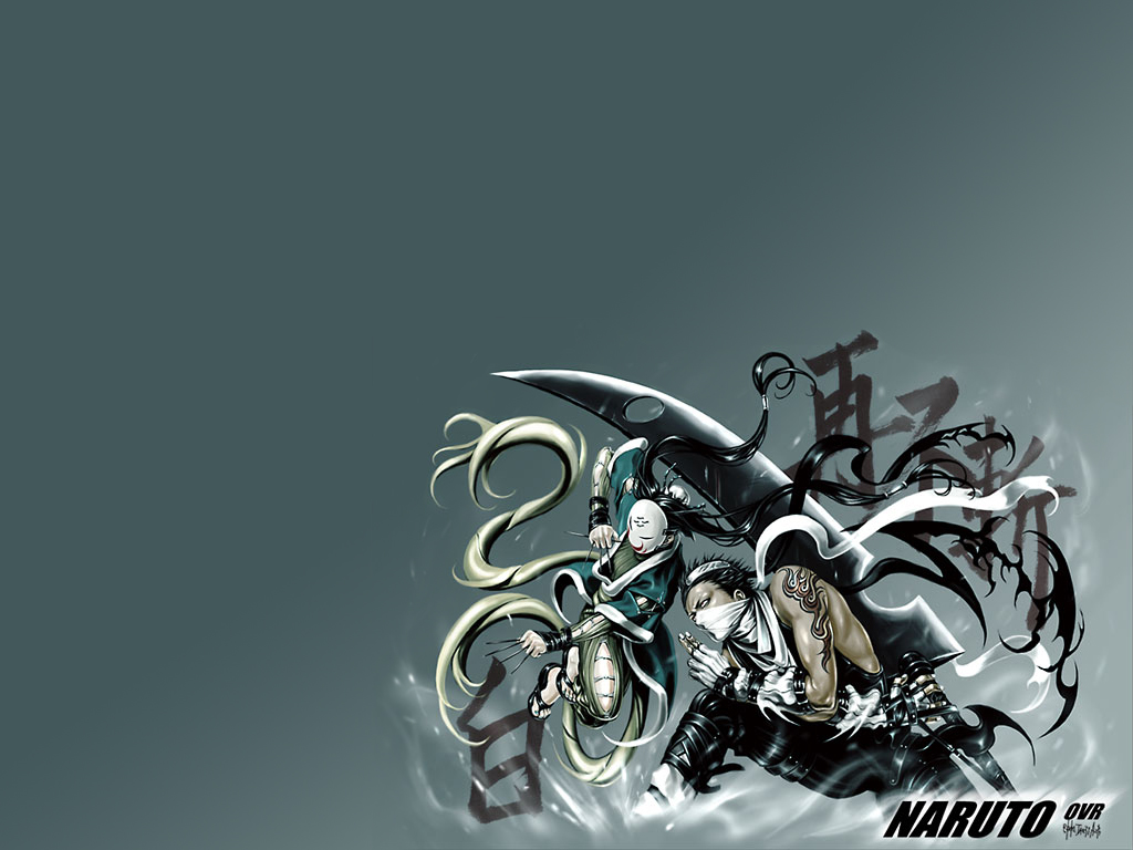all_male, black_hair, haku_(naruto), headband, male, mask, momochi_zabuza, naruto