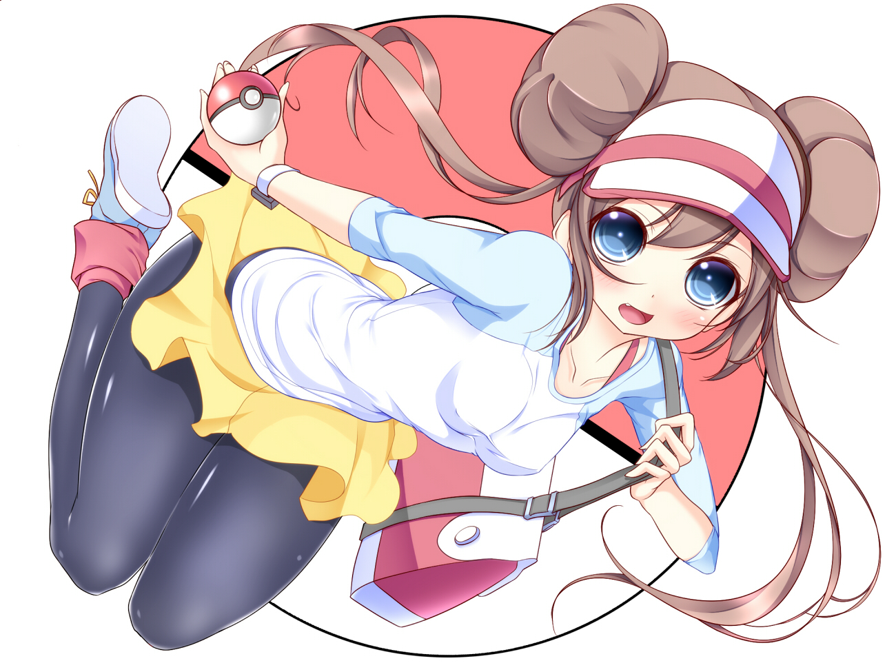 blue_eyes, brown_hair, mei_(pokemon), noumin, pantyhose, pokemon, skirt, twintails, white