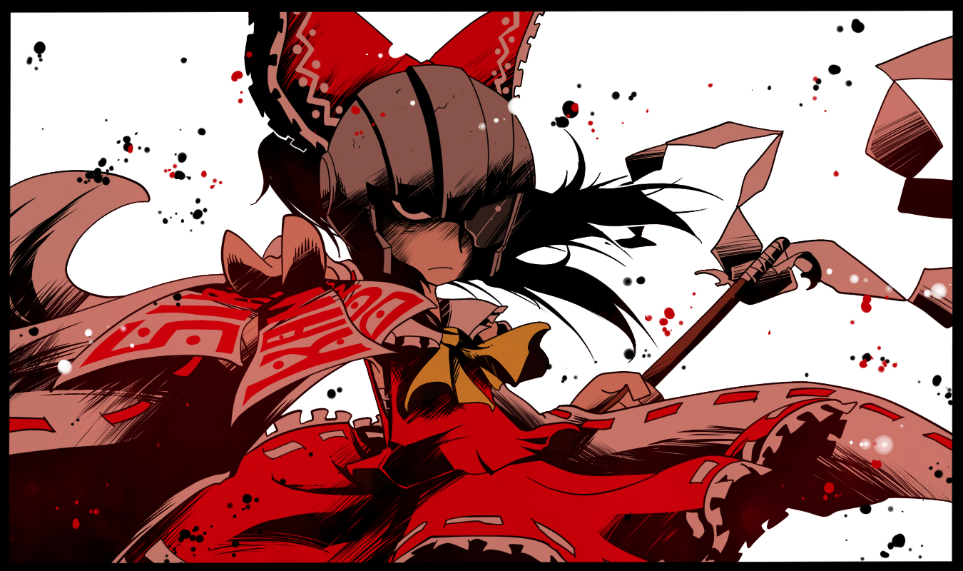 black_eyes, bow, claus, cosplay, ganguri, japanese_clothes, miko, mother, ofuda, touhou