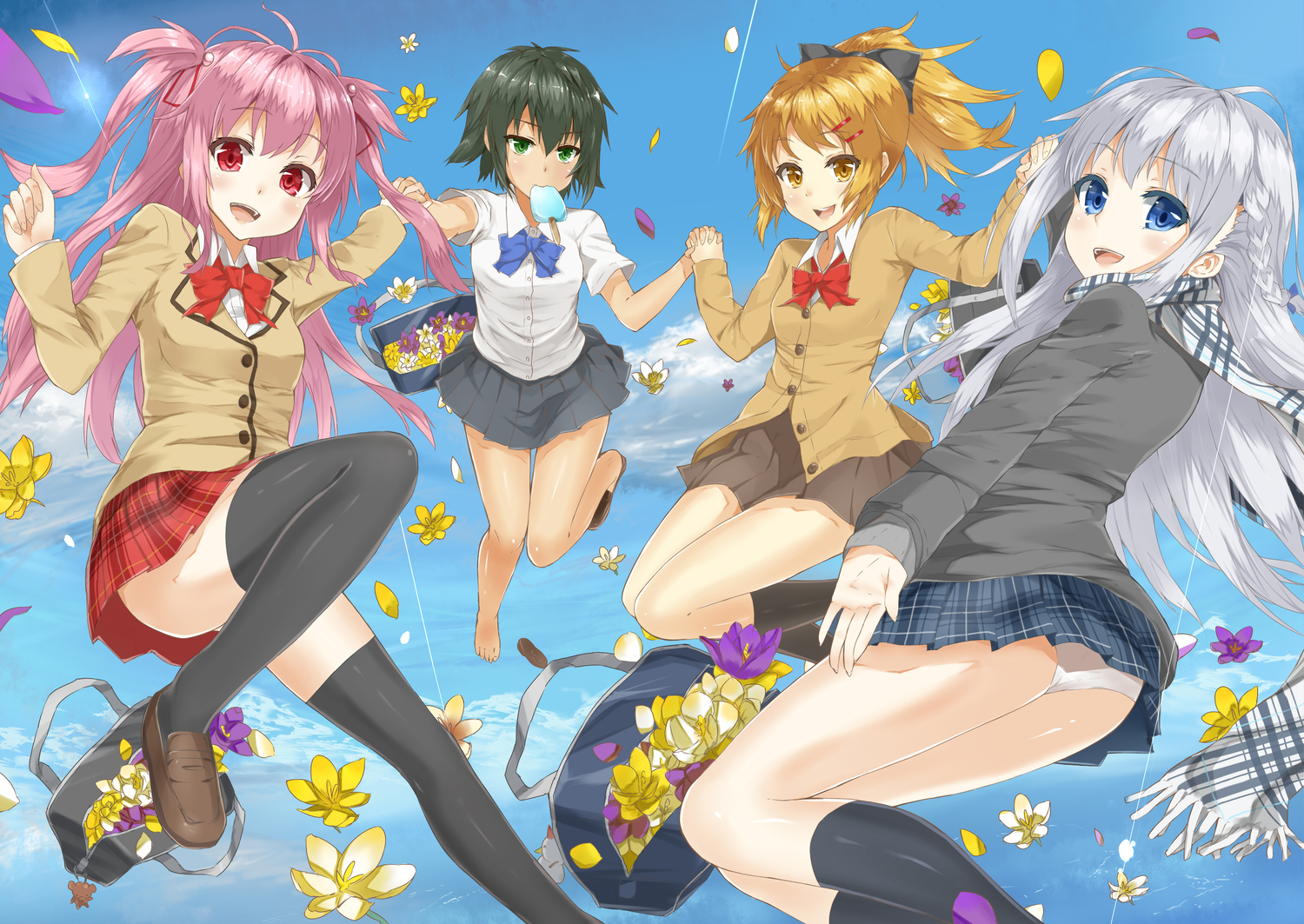flowers, heirou, original, panties, school_uniform, sky, tagme, underwear