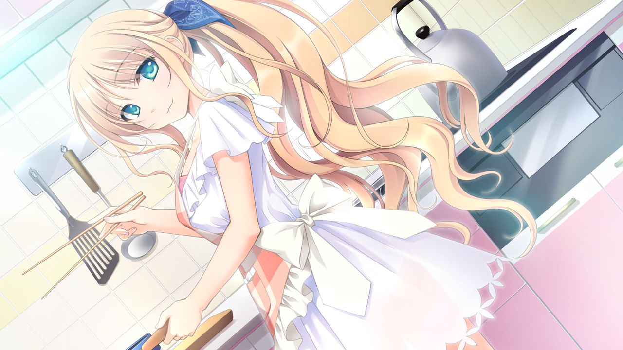 apron, aqua_eyes, astraythem, blonde_hair, game_cg, ginta, long_hair, sakurazuka_natsuki