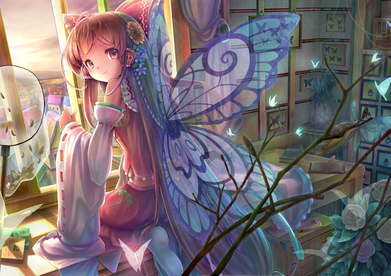 butterfly, hakurei_reimu, japanese_clothes, miko, sanntouhei, tagme, touhou, wings