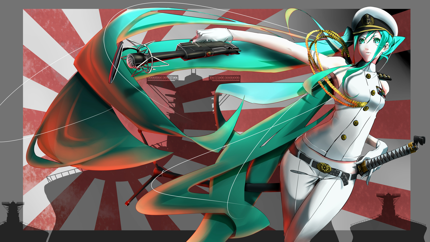 crimson_(cxrss377), hatsune_miku, uniform, vocaloid, weapon