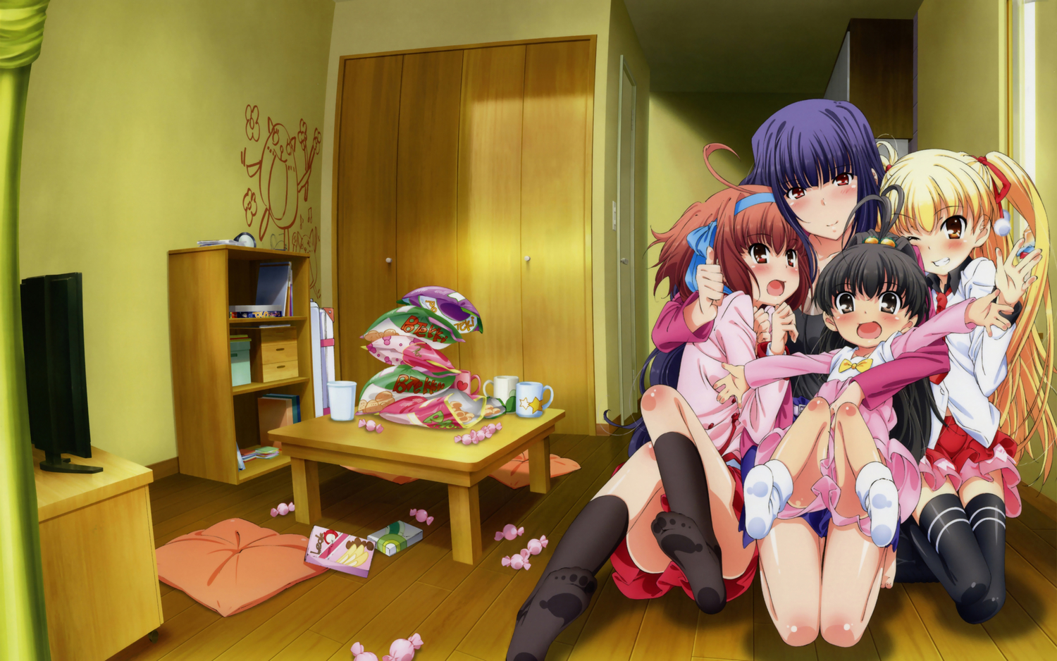 mamezuka_takashi, oda_raika, papa_no_iukoto_wo_kikinasai!, school_uniform, socks, takanashi_hina, takanashi_miu, takanashi_sora