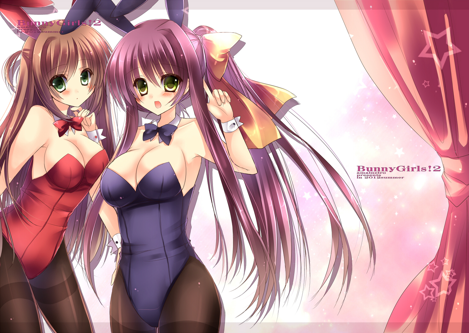 animal_ears, breasts, bunny_ears, bunnygirl, cleavage, green_eyes, ibukitouka, long_hair, original, pantyhose, tagme
