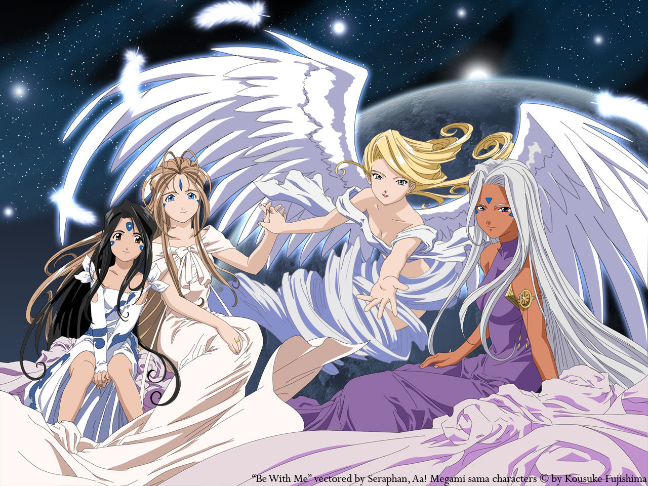 aa_megami-sama, angel, belldandy, blue_eyes, brown_eyes, dress, holy_bell, jpeg_artifacts