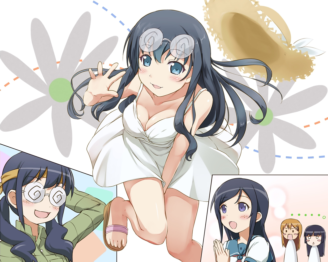 aragaki_ayase, breasts, cleavage, dress, glasses, gokou_ruri, kotobamaru, kousaka_kirino