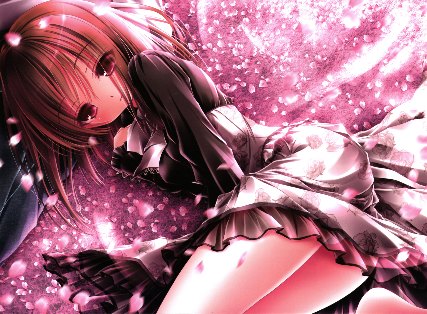 brown_hair, dress, flowers, kashii_airi, panties, petals, ro-kyu-bu!, scan, school_uniform, tinkerbell, tinkle, underwear