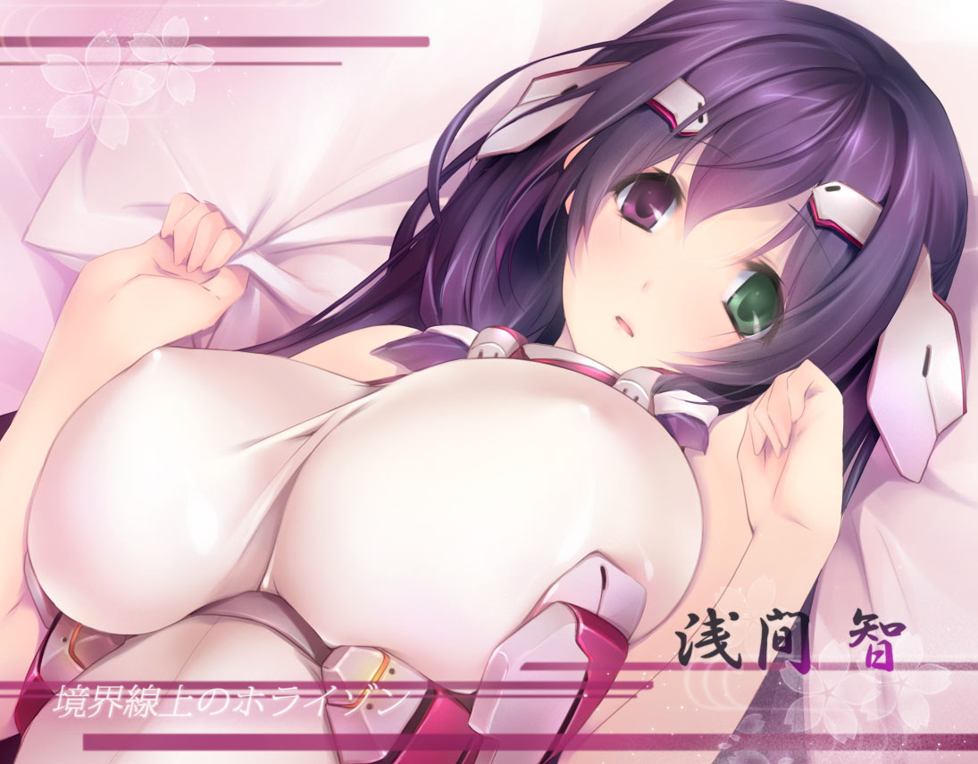 asama_tomo, bed, bicolored_eyes, breasts, ichikawa_noa, jpeg_artifacts, kyoukai_senjou_no_horizon