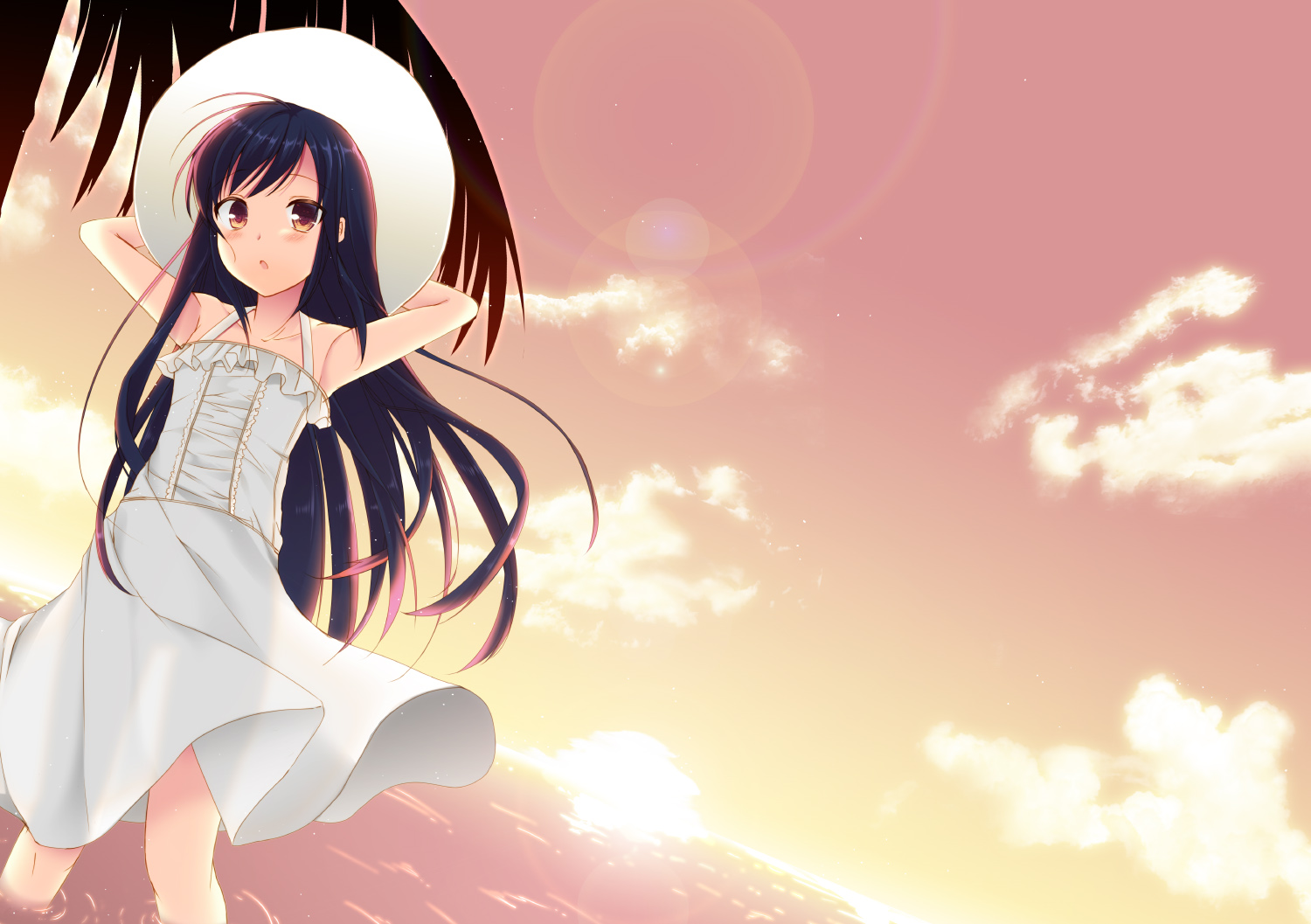 accel_world, dress, hat, ise, kuro_yuki_hime, sky, water
