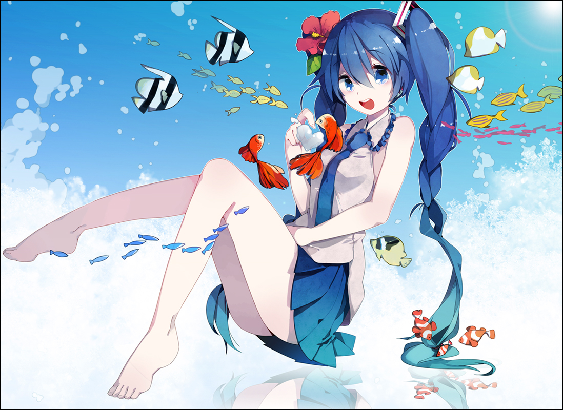 animal, barefoot, dasulchan, fish, hatsune_miku, vocaloid