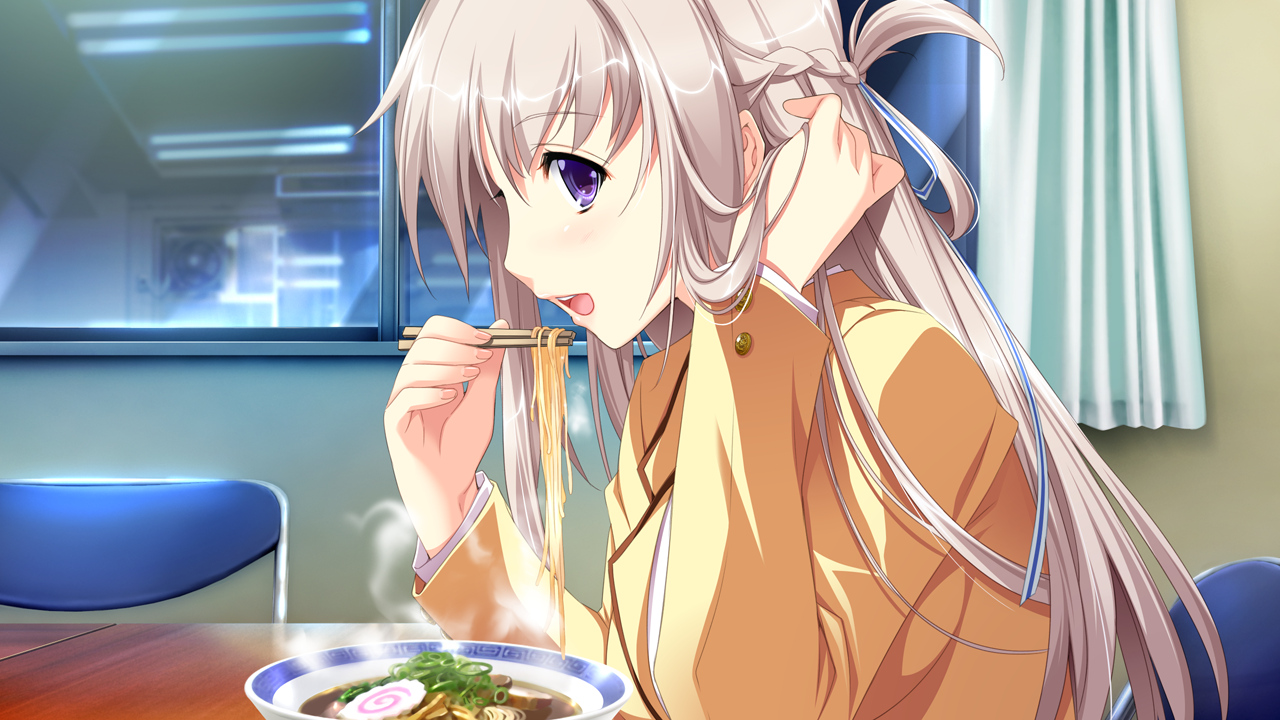 food, game_cg, gray_hair, hatsukoi_1/1, makabe_midori, purple_eyes