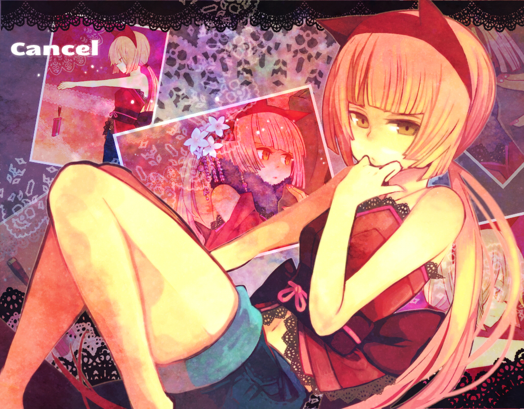 brown_eyes, headband, knife, long_hair, nekomura_iroha, rokuroku, shorts, vocaloid
