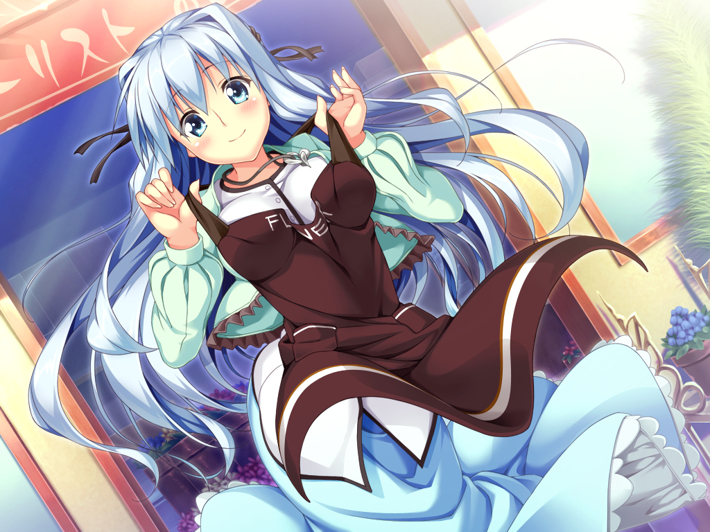 aqua_eyes, asteel_runastia, astronauts, blue_hair, blush, erect!, flowers, game_cg