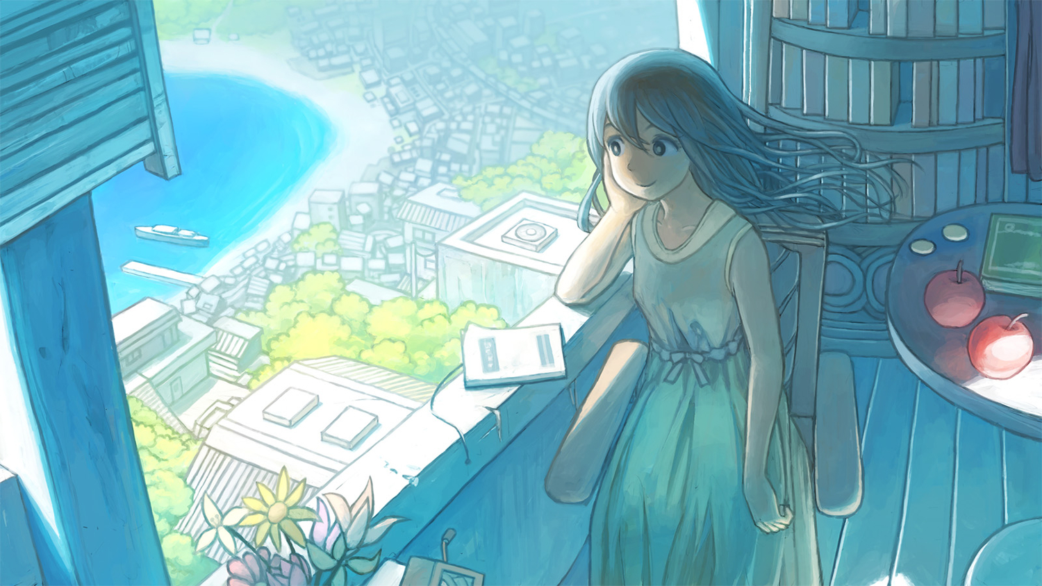 blue_hair, long_hair, scenic, sumashi, tagme