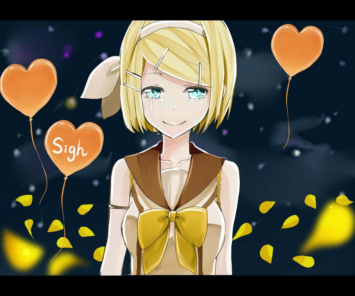 heart, kagamine_rin, minaduki0038, petals, tears, vocaloid