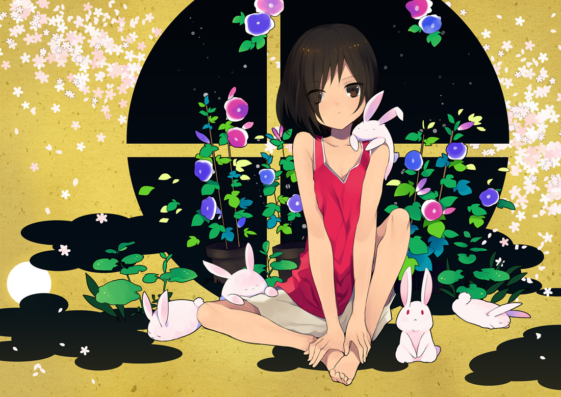 barefoot, bunny, flowers, ikezawa_kazuma, rugo, shorts, summer_wars