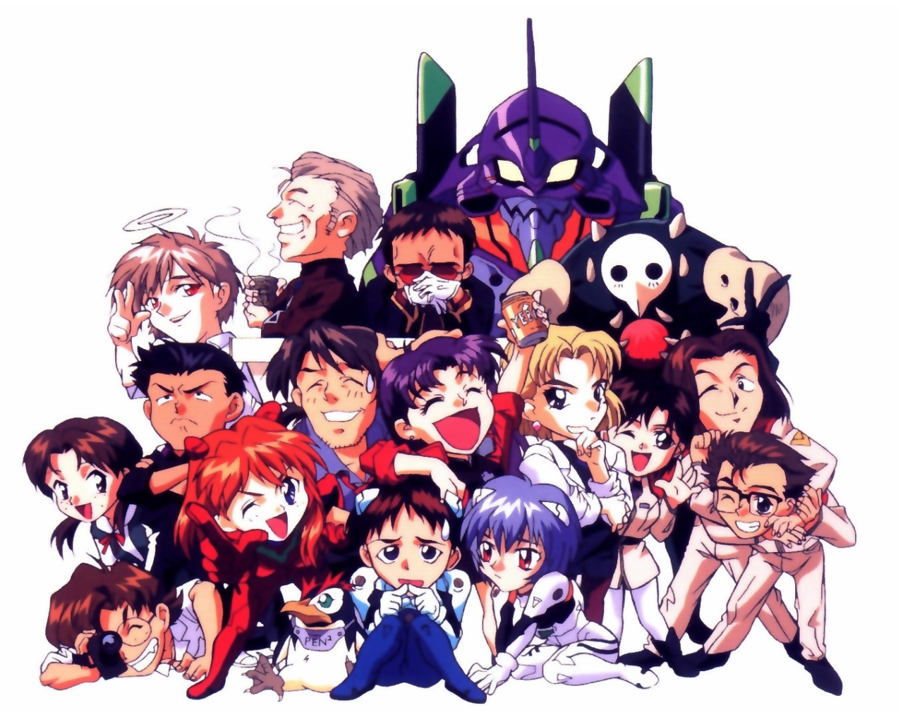 aida_kensuke, akagi_ritsuko, aoba_shigeru, ayanami_rei, chibi, fuyutsuki_kouzou, group, horaki_hikari