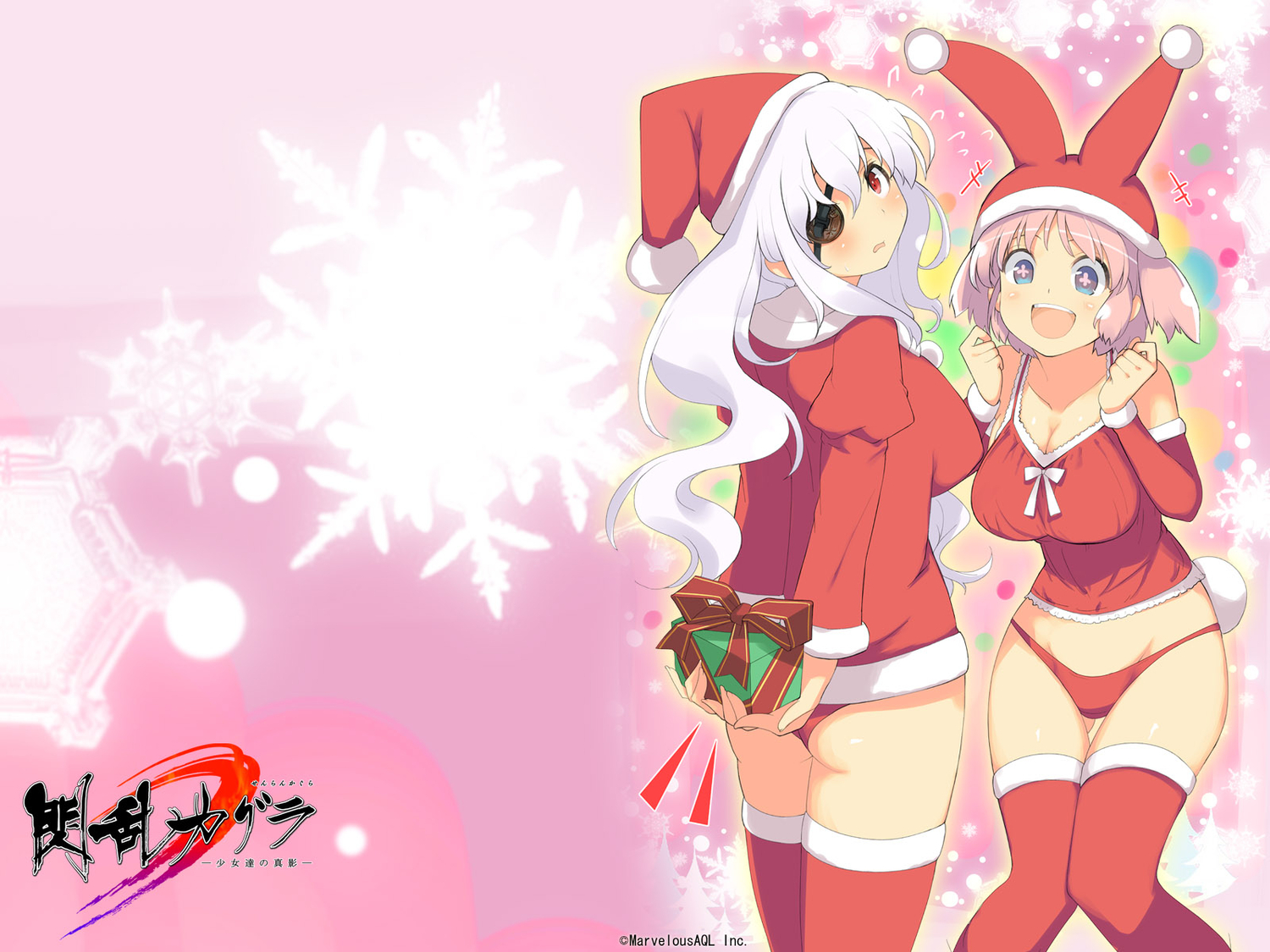 christmas, hibari_(senran_kagura), jpeg_artifacts, senran_kagura, underwear, yagyuu_(senran_kagura)