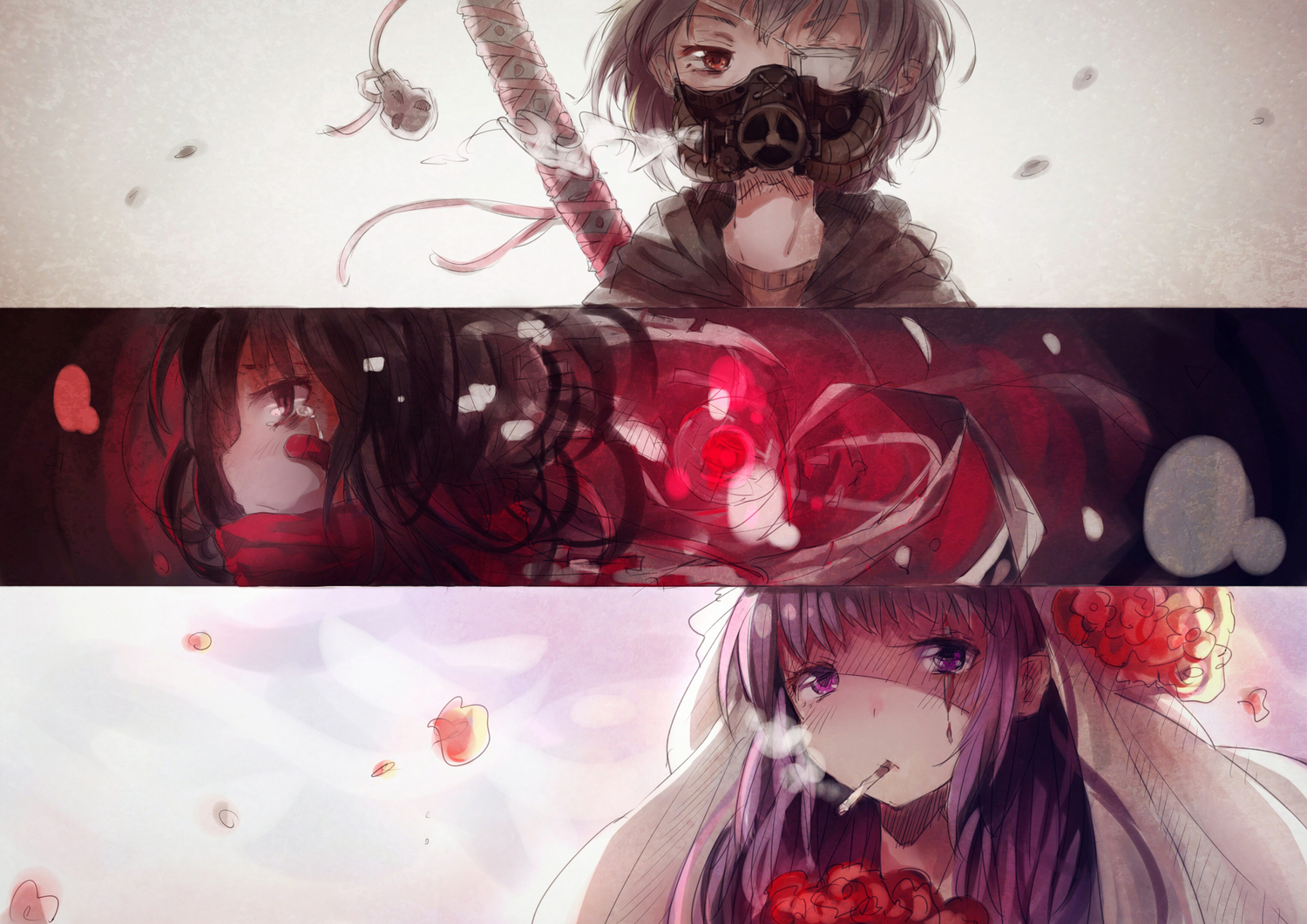 cigarette, eyepatch, hei_yan-m82a1, original, smoking, tears