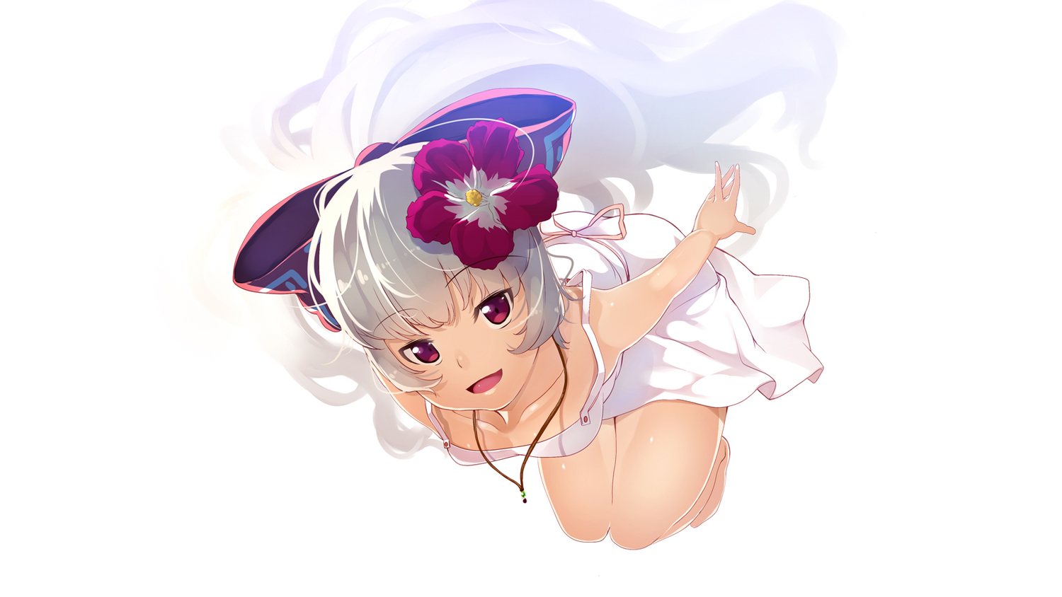 dress, flowers, fujiwara_no_mokou, red_eyes, touhou, white, yuuji_(yukimimi)